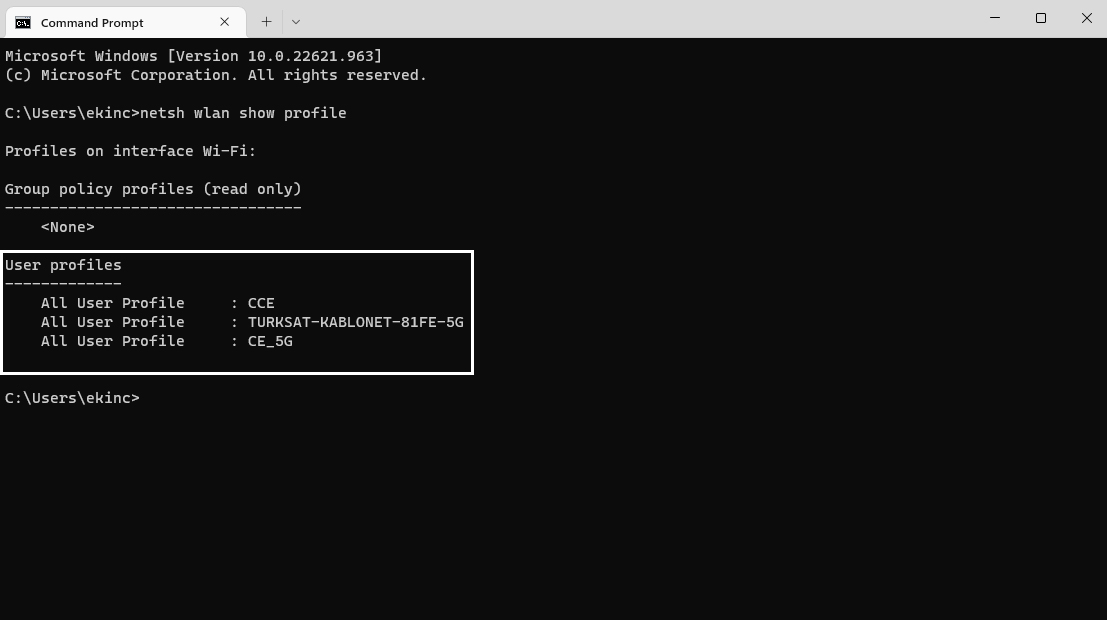 Netsh wlan show. Netsh WLAN show profiles.