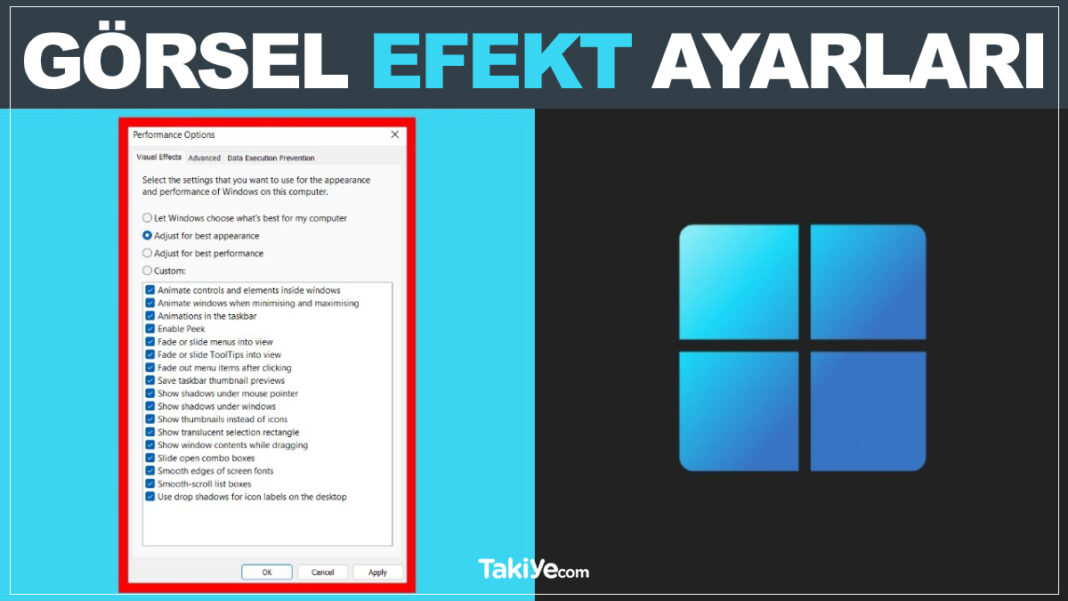 Bilgisayar Hızını Artırmak İçin Görsel Efektleri Ayarlama windows görsel efekt ayarları