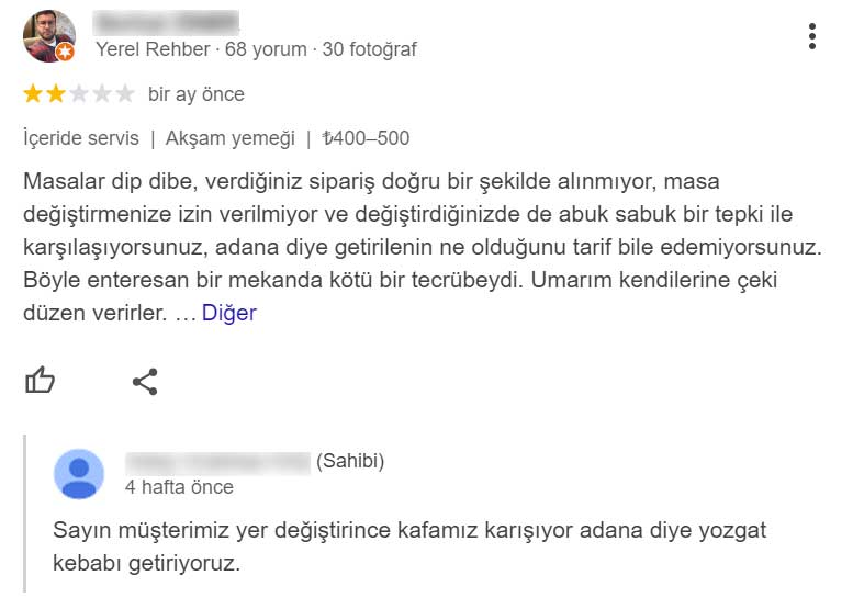 kaş ocakbaşı müşteri şikayetleri