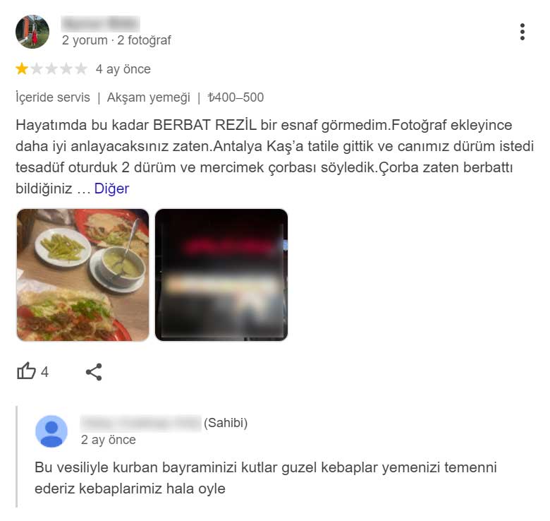 kaş ocakbaşı müşteri şikayetleri