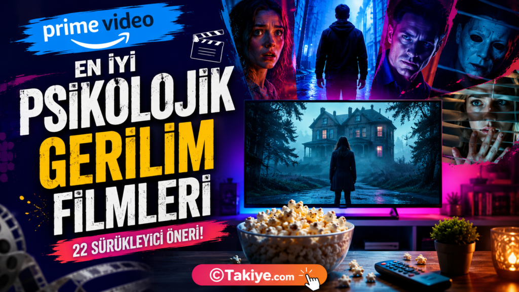 Amazon Prime Psikolojik Gerilim Filmleri: Prime Video’da İzleyebileceğiniz En İyi 22 Zihin Yakıcı Yapım amazon prime psikolojik gerilim filmleri Amazon Prime gerilim filmi önerilerini temsil eden televizyon ekranı, patlamış mısır ve gerilim sahneleri.