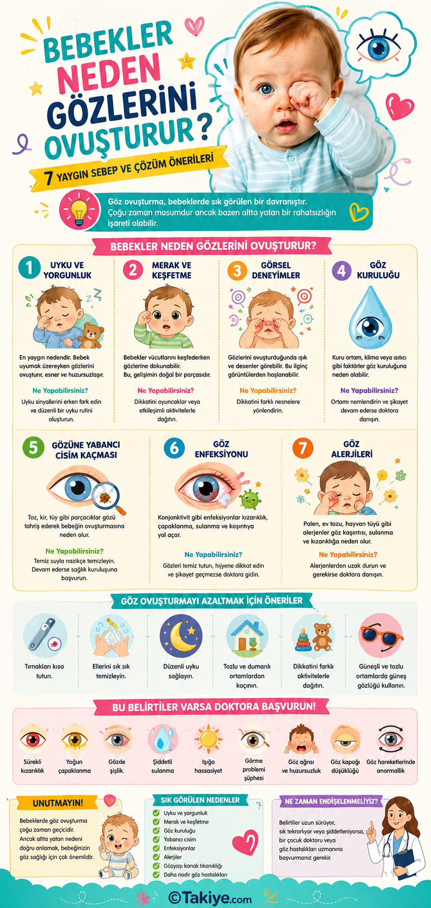 Bebekler neden gözlerini ovuşturur sorusuna yanıt veren kapsamlı sağlık infografiği